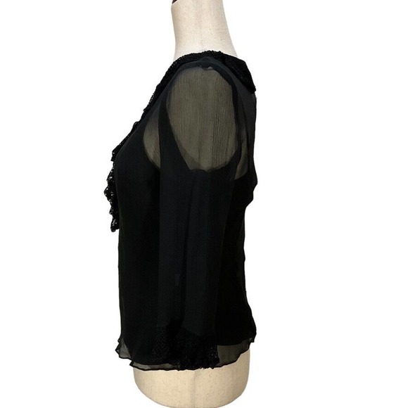 ECI S Black Silk Chiffon Ruffle & Lace Sheer Top & Camisole Womens Size Small - Picture 4 of 13